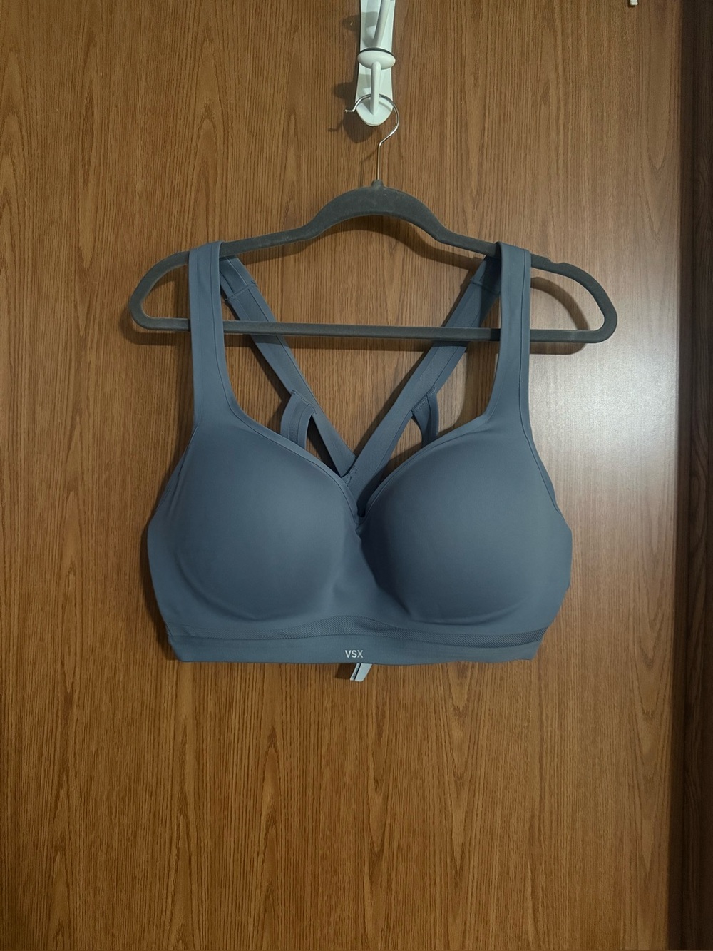 VSX Blue-Grey Padded Sports Bra with Crisscross Straps size 38D